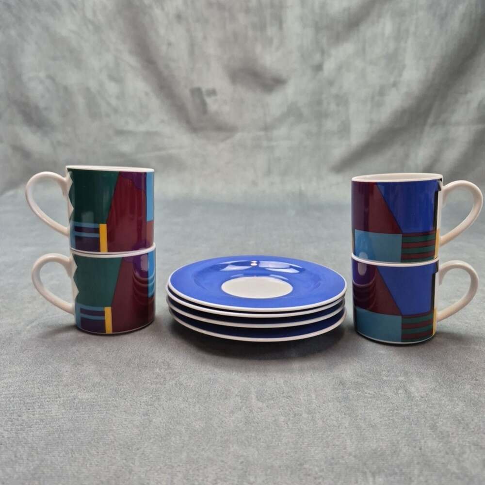 Crown Porcelain Memphis Retro Geometric Porcelain Espresso Cups Set of 4